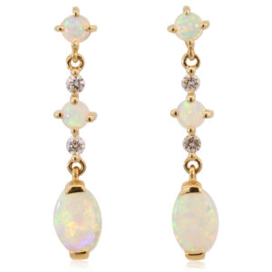 Yellow Gold Blue Green yellow Orange Crystal Opal and Diamond Earrings