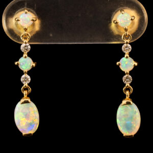 Yellow Gold Blue Green yellow Orange Crystal Opal and Diamond Earrings