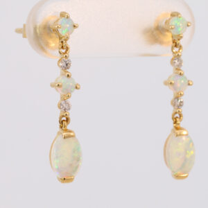 Yellow Gold Blue Green yellow Orange Crystal Opal and Diamond Earrings