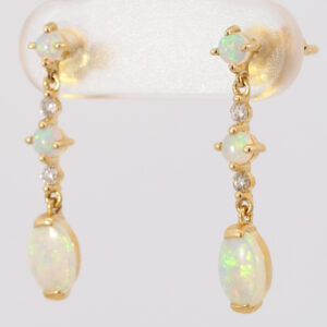 Yellow Gold Blue Green yellow Orange Crystal Opal and Diamond Earrings