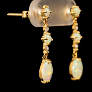 Yellow Gold Blue Green yellow Orange Crystal Opal and Diamond Earrings