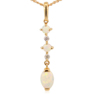 Yellow Gold Blue Green yellow orange Crystal Opal and Diamond Pendant