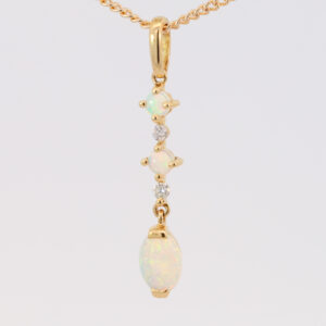 Yellow Gold Blue Green yellow orange Crystal Opal and Diamond Pendant