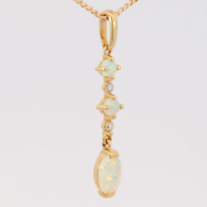 Yellow Gold Blue Green yellow orange Crystal Opal and Diamond Pendant