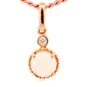 Rose Gold Blue Green Solid Australian Crystal Opal and Diamond Pendant Necklace