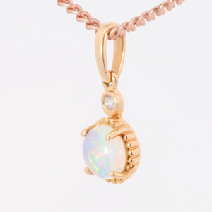 Rose Gold Blue Green Crystal Opal and Diamond Pendant