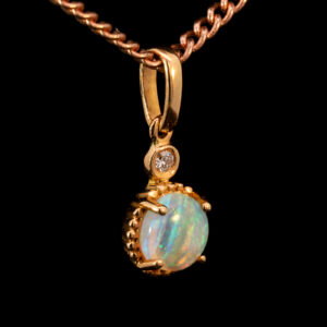 Rose Gold Blue Green Crystal Opal and Diamond Pendant