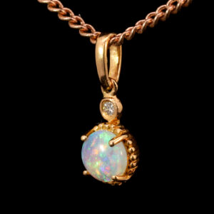 Rose Gold Blue Green Crystal Opal and Diamond Pendant