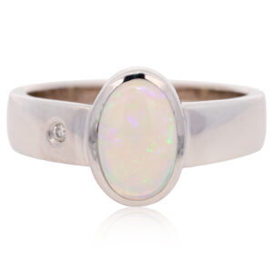 White Gold Blue Green Purple Crystal Opal and Diamond Ring