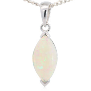 White Gold Blue Green Solid Australian Crystal Opal Pendant Necklace