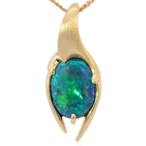 Yellow Gold Blue Green Black Opal Pendant