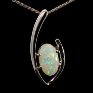 White Gold Blue Green Yellow Orange Crystal Opal Pendant