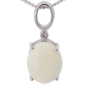 White Gold Blue Green Yellow Orange Pink White Opal and Diamond Pendant