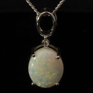 White Gold Blue Green Yellow Orange Pink White Opal and Diamond Pendant