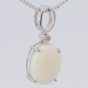 White Gold Blue Green Yellow Orange Pink White Opal and Diamond Pendant