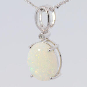 White Gold Blue Green Yellow Orange Pink White Opal and Diamond Pendant