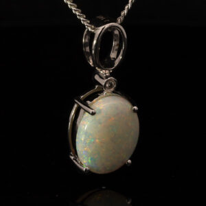 White Gold Blue Green Yellow Orange Pink White Opal and Diamond Pendant