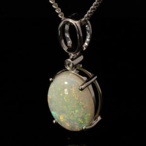 White Gold Blue Green Yellow Orange Pink White Opal and Diamond Pendant