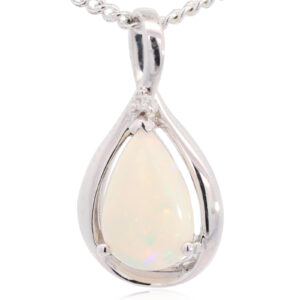 White Gold Blue Green Yellow Orange Solid Australian Crystal Opal and Diamond Pendant Necklace