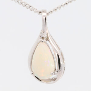 White Gold Blue Green Yellow Orange Crystal Opal and Diamond Pendant