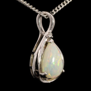 White Gold Blue Green Yellow Orange Crystal Opal and Diamond Pendant