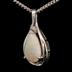 White Gold Blue Green Yellow Orange Crystal Opal and Diamond Pendant