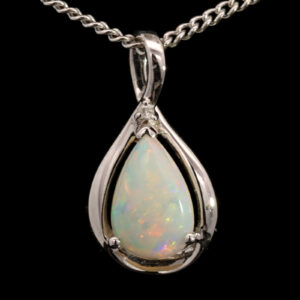 White Gold Blue Green Yellow Orange Crystal Opal and Diamond Pendant