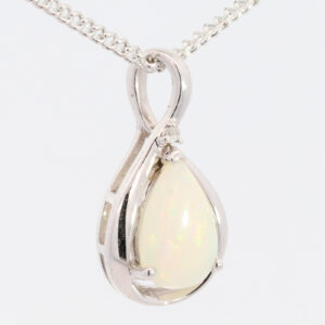 White Gold Blue Green Yellow Orange Crystal Opal and Diamond Pendant