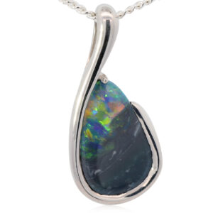 Sterling Silver Blue Green Yellow Orange Black Opal Pendant