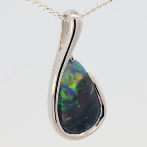 Sterling Silver Blue Green Yellow Orange Black Opal Pendant