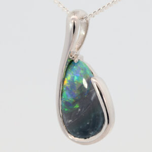 Sterling Silver Blue Green Yellow Orange Black Opal Pendant