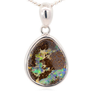 Sterling Silver Blue Green Boulder Opal Pendant