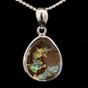 Sterling Silver Blue Green Boulder Opal Pendant