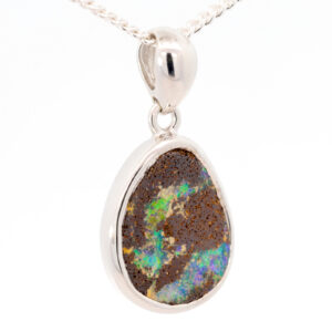 Sterling Silver Blue Green Boulder Opal Pendant