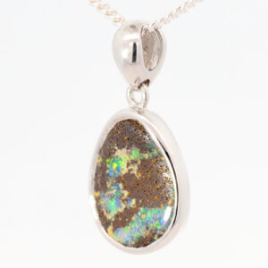 Sterling Silver Blue Green Boulder Opal Pendant