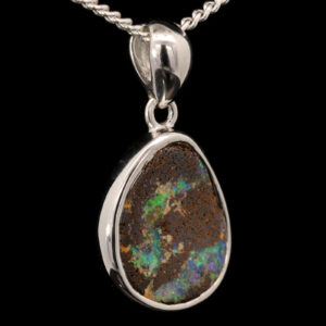 Sterling Silver Blue Green Boulder Opal Pendant