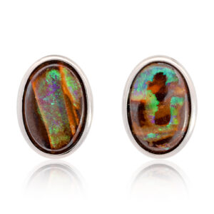 Sterling Silver Blue Green Boulder Opal Earrings