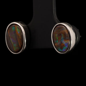 Sterling Silver Blue Green Boulder Opal Earrings