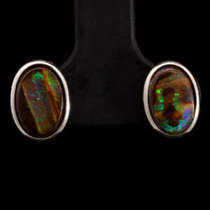 Sterling Silver Blue Green Boulder Opal Earrings