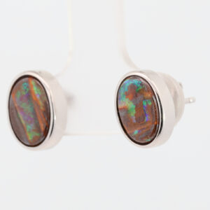 Sterling Silver Blue Green Boulder Opal Earrings