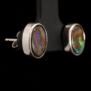 Sterling Silver Blue Green Boulder Opal Earrings