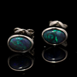 Sterling Silver Blue Green Black Opal Earrings