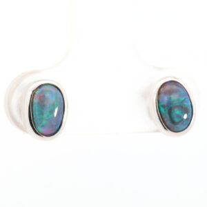 Sterling Silver Blue Green Black Opal Earrings