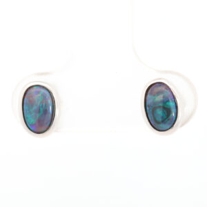 Sterling Silver Blue Green Black Opal Earrings