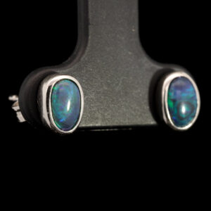 Sterling Silver Blue Green Black Opal Earrings