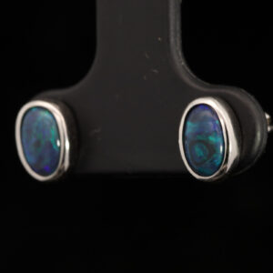 Sterling Silver Blue Green Black Opal Earrings