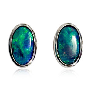 Sterling Silver Blue Green Black Opal Earrings