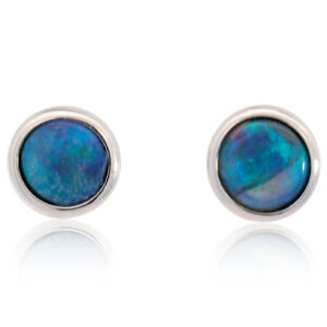 Sterling Silver Blue Green Solid Australian Black Opal Earrings