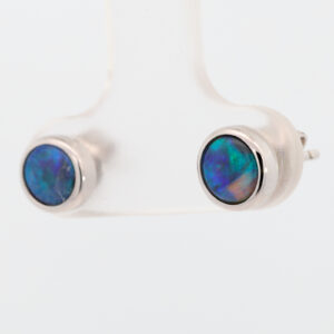 Sterling Silver Blue Green Black Opal Earrings