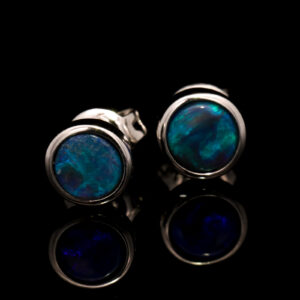 Sterling Silver Blue Green Black Opal Earrings